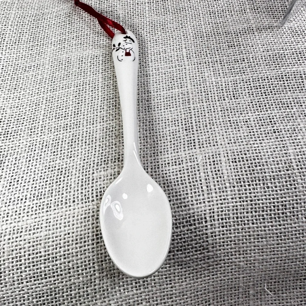 Williams Sonoma Ceramic Spoon Christmas Ornament Snowman White Holiday Decor WS